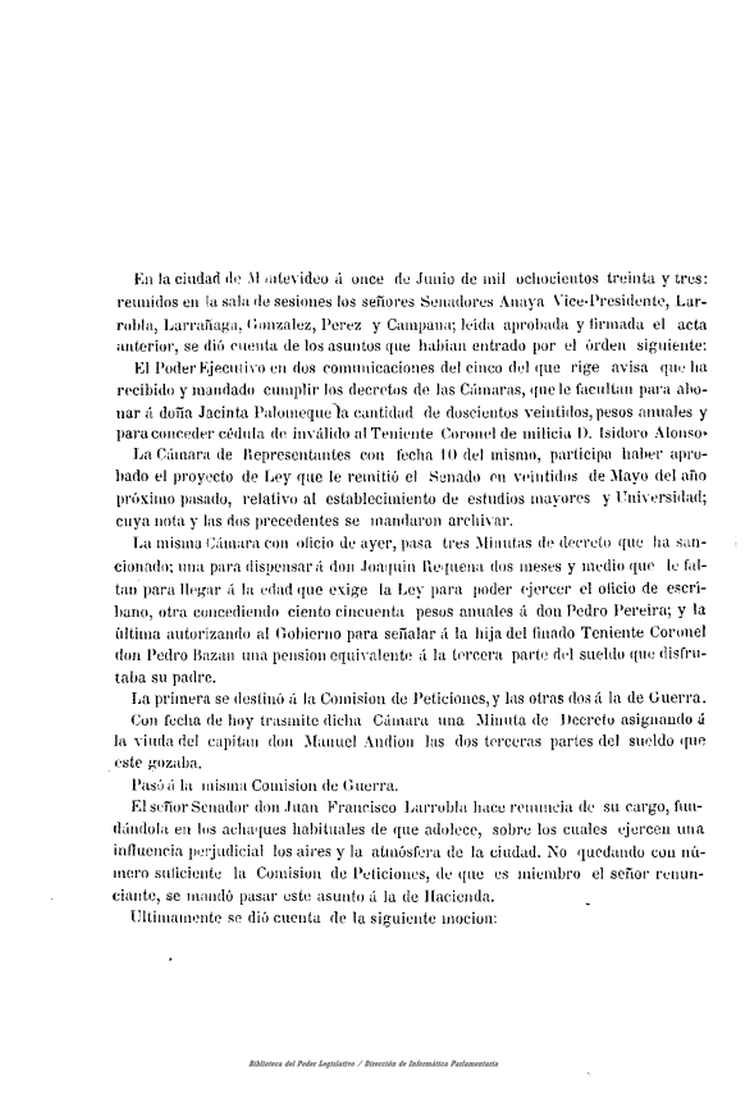DIARIO DE SESIONES DE LA CAMARA DE SENADORES del 11/06/1833